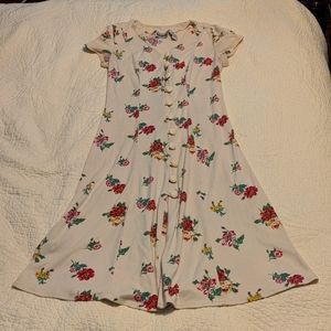 Vintage white cotton floral dress with pink flowers